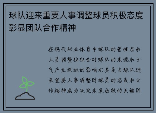 球队迎来重要人事调整球员积极态度彰显团队合作精神