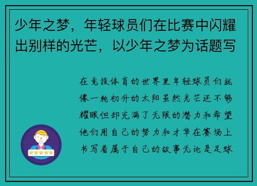 少年之梦，年轻球员们在比赛中闪耀出别样的光芒，以少年之梦为话题写一篇作文