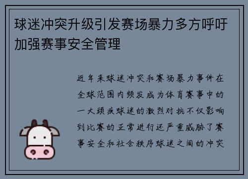 球迷冲突升级引发赛场暴力多方呼吁加强赛事安全管理