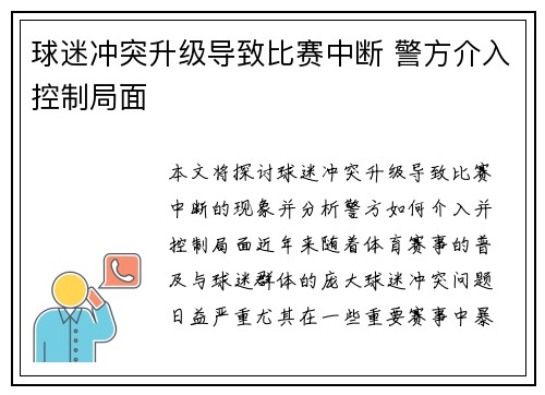 球迷冲突升级导致比赛中断 警方介入控制局面